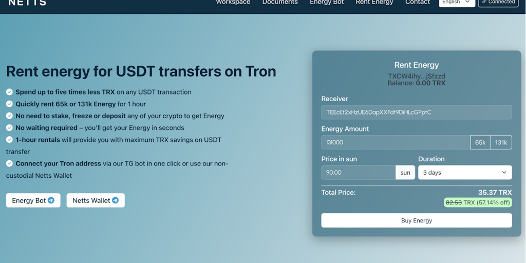 Netts – Rent Tron Energy Without Staking